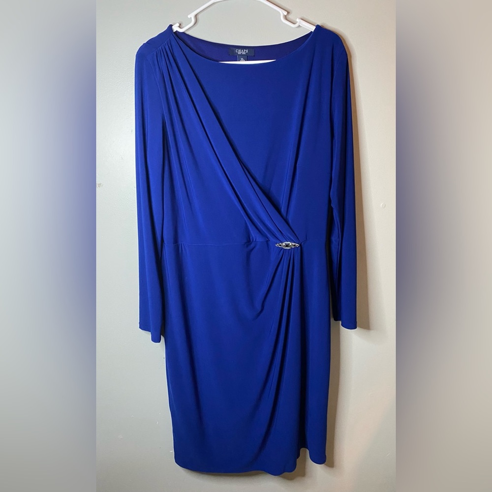 Chaps Blue Long Sleeve Formal Dress